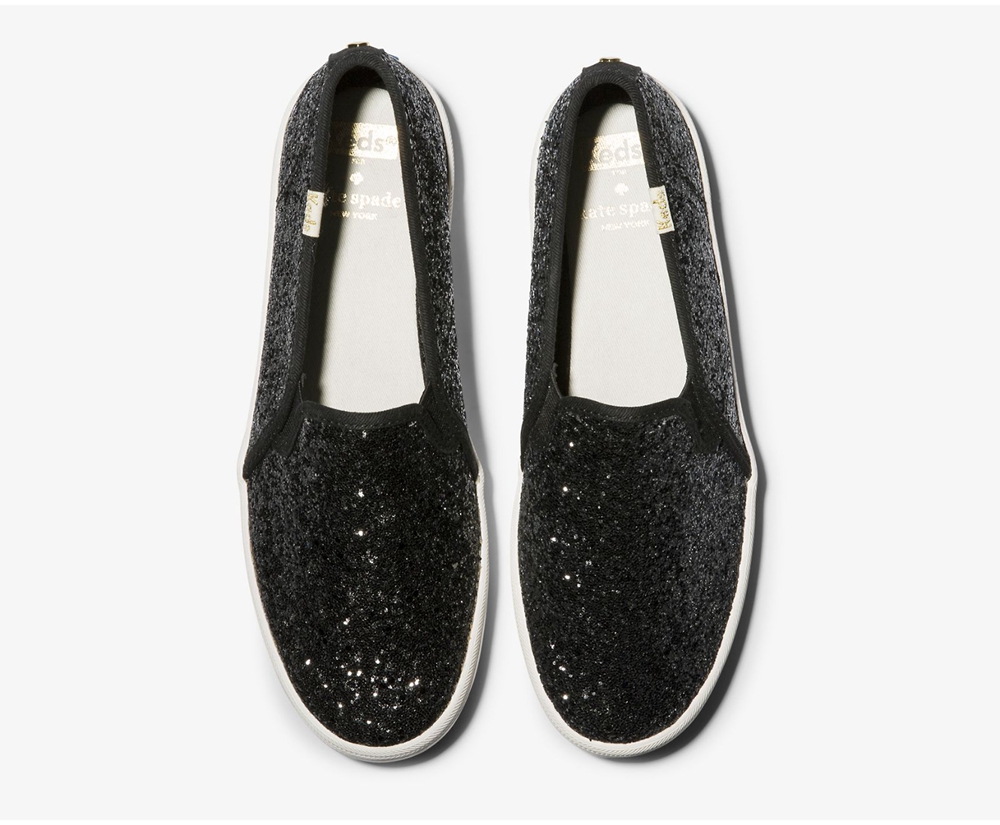 Slip Ons Keds Mujer Negros - Kate Spade New York Double Decker Glitter - 5496-SYTEU